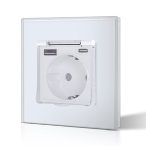 Eu Wall socket with USB Type-C changing plug with Cover Glass Panel 20W Fast Charging Power Outlets & Sockets Bseedswitch White Single 