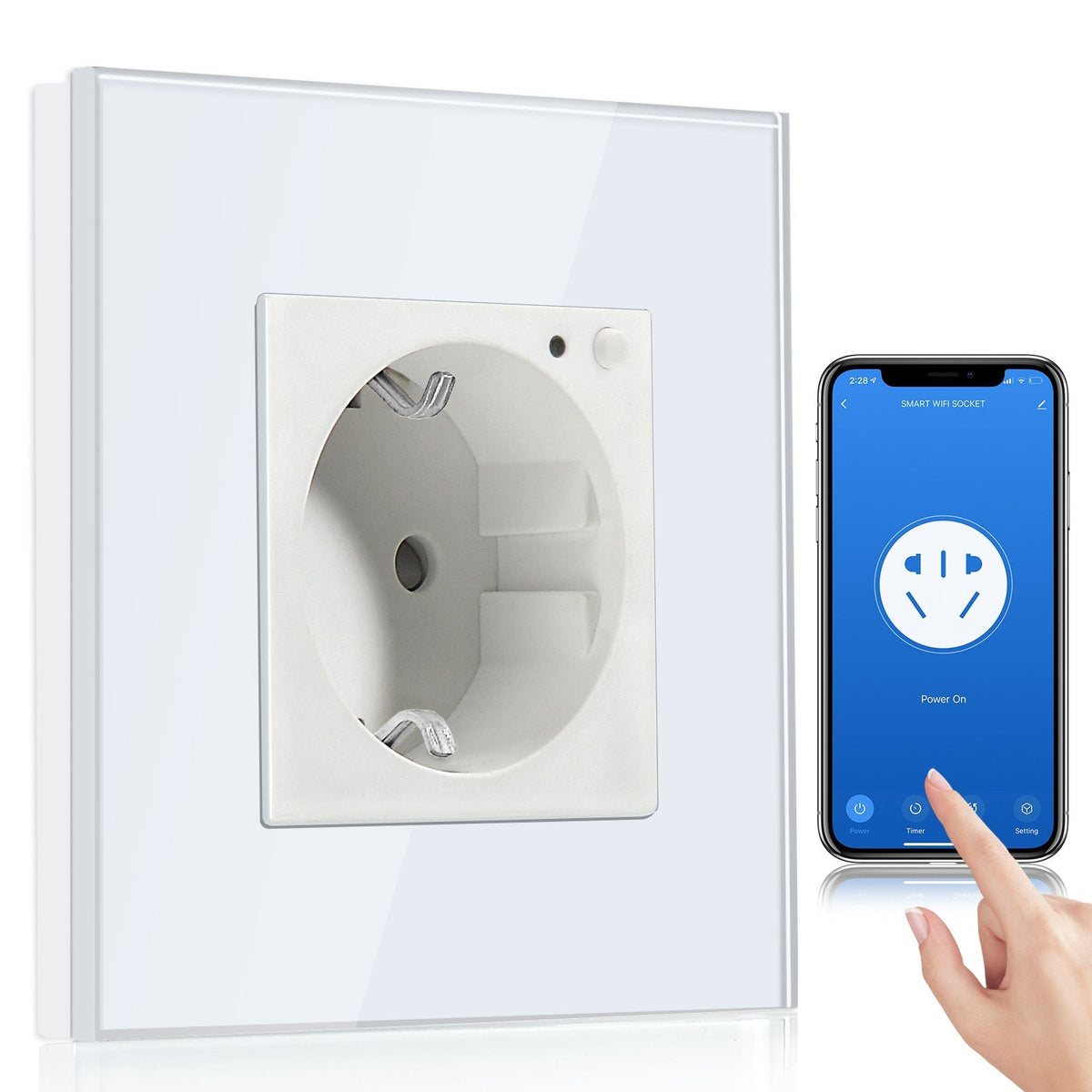 BSEED Wifi EU Wall Sockets Single Power Outlets Kids Protection Power Outlets & Sockets Bseedswitch white Single Glass