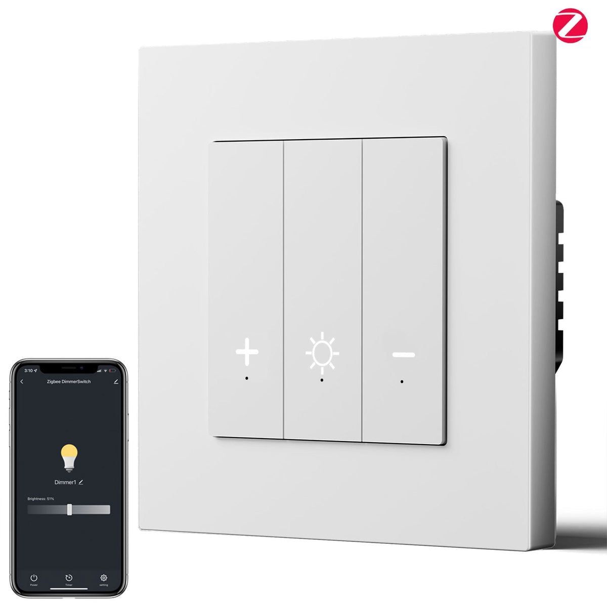 Bseed Echo Smart Zigbee Light Dimmer Switch 1 Gang Wireless Wifi For Smart Home Supports dual control Wall Plates & Covers Bseedswitch White Plastic 