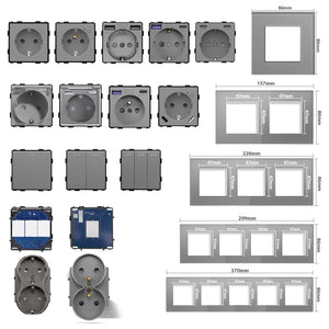 Bseed Crystal Glass Frame Smart Switch Socket Frame Wall Plug Function Parts DIY Free Combination Grey Color socket Bseedswitch 