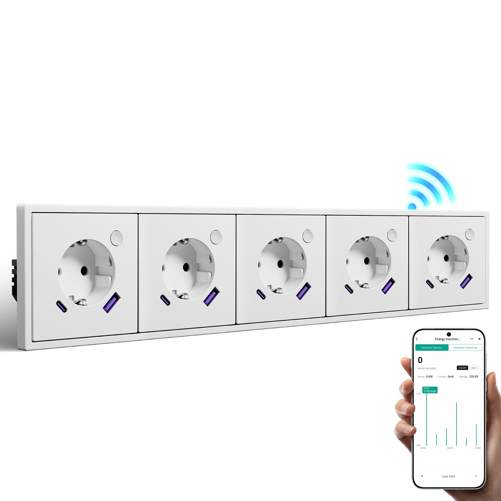 BSEED Intelligente WLAN-Steckdose mit Energiemessung, 20W USB-C Anschluss, EU-Steckdose, kompatibel mit Alexa & Google Home