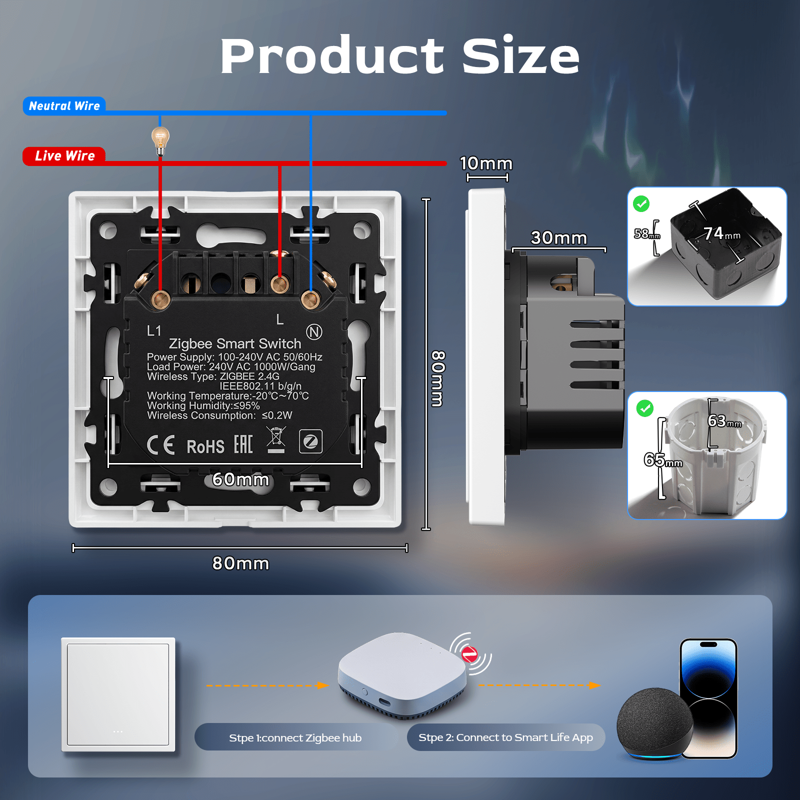 BSEED Gand Series Zigbee Light Switch (With Neutral) Recessed light switches with indicator light Light Switches Bseedswitch 