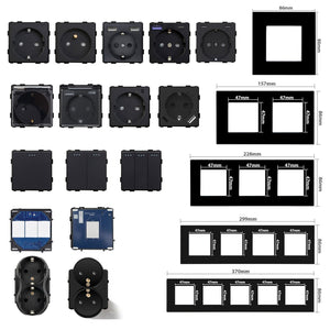 Bseed Crystal Glass Frame Smart Switch Socket Frame Wall Eclectic power socket Wall Plug Function Parts DIY Free Combination Black Color Power Outlets & Sockets Bseedswitch 