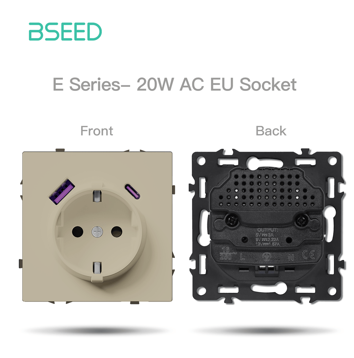 Grand Series DIY Part Customized free combinations Plastic Panels Cashmere color Power Outlets & Sockets Bseedswitch EU Soccket with 20W AC Port 