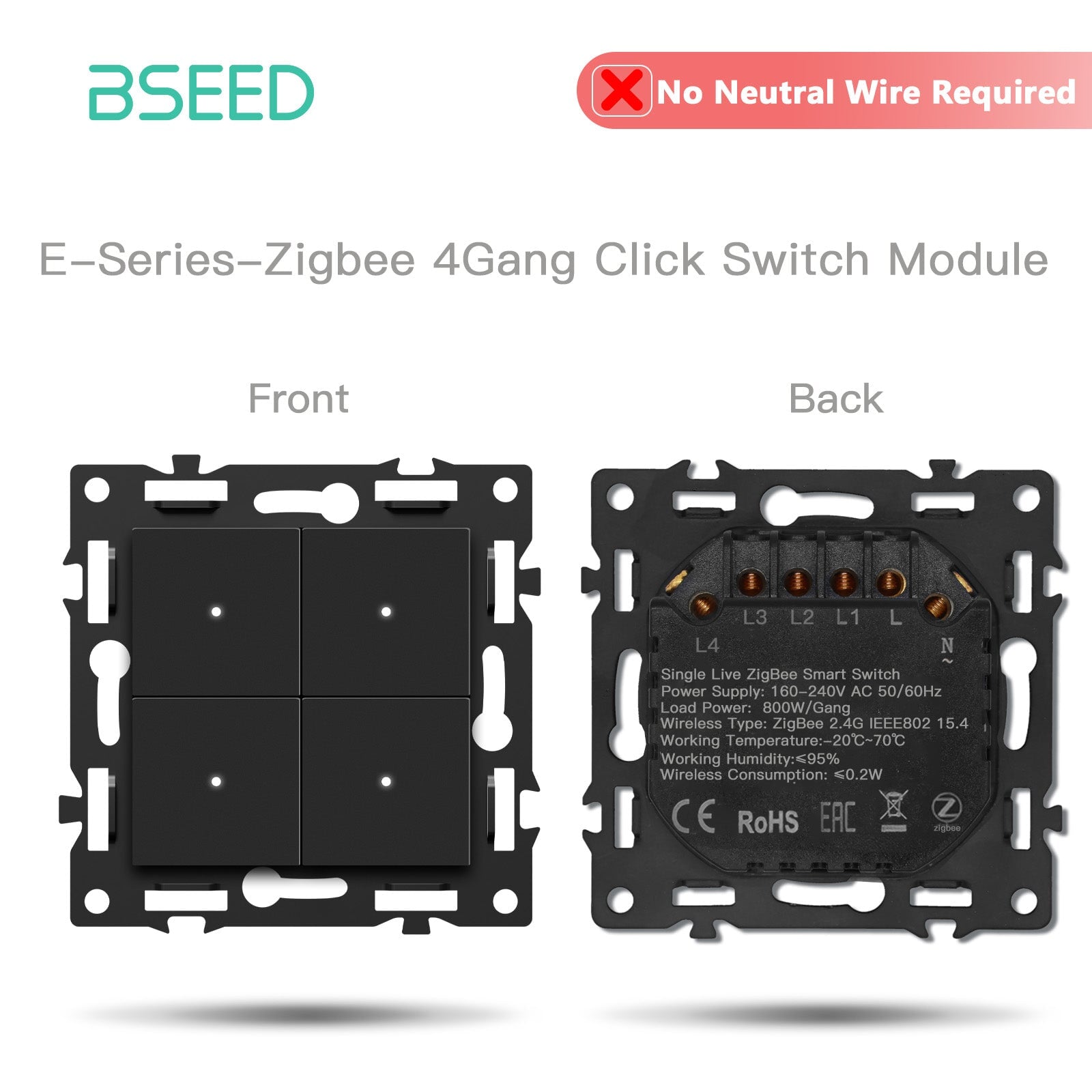 BSEED DIY Part Customized Free Combinations Mechanical Switch Socket Insert Black Color Crystal Glass Panel Light Switches Bseedswitch Zigbee 4 Gang Switch No Neutral 