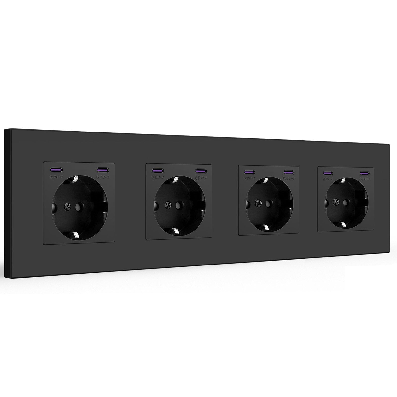BSEED EU sockets with 20W Double Type-C Interface Outlet Wall Socket Plastic Panel Power Outlets & Sockets Bseedswitch Black Quadruple 