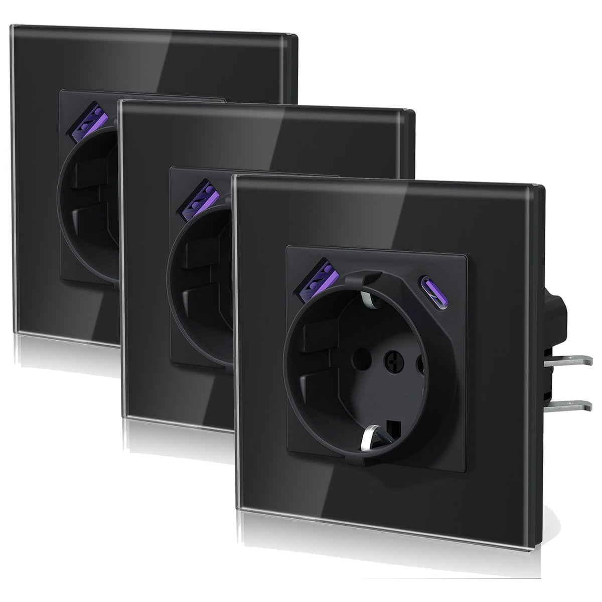 Enchufes BSEED 20W EU con tecnología Claw de carga rápida USB tipo C, regletas y enchufes BSEEDswitch negros, 3 unidades/paquete