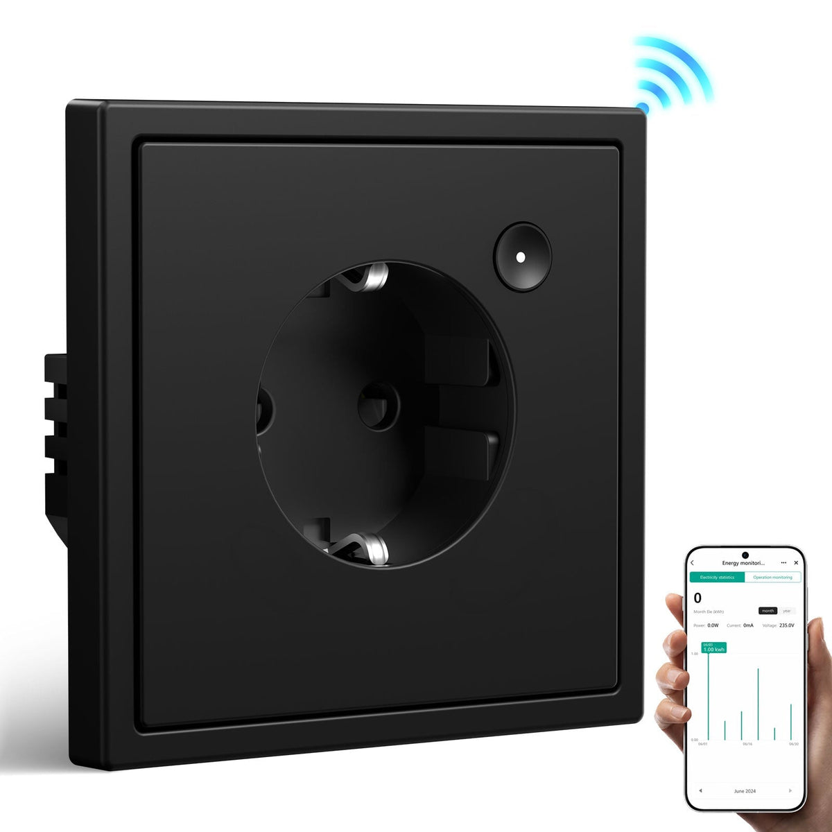 Prise intelligente Wi-Fi BSEED avec suivi de consommation, prise électrique intelligente UE, officielle Bseed, noire, simple 