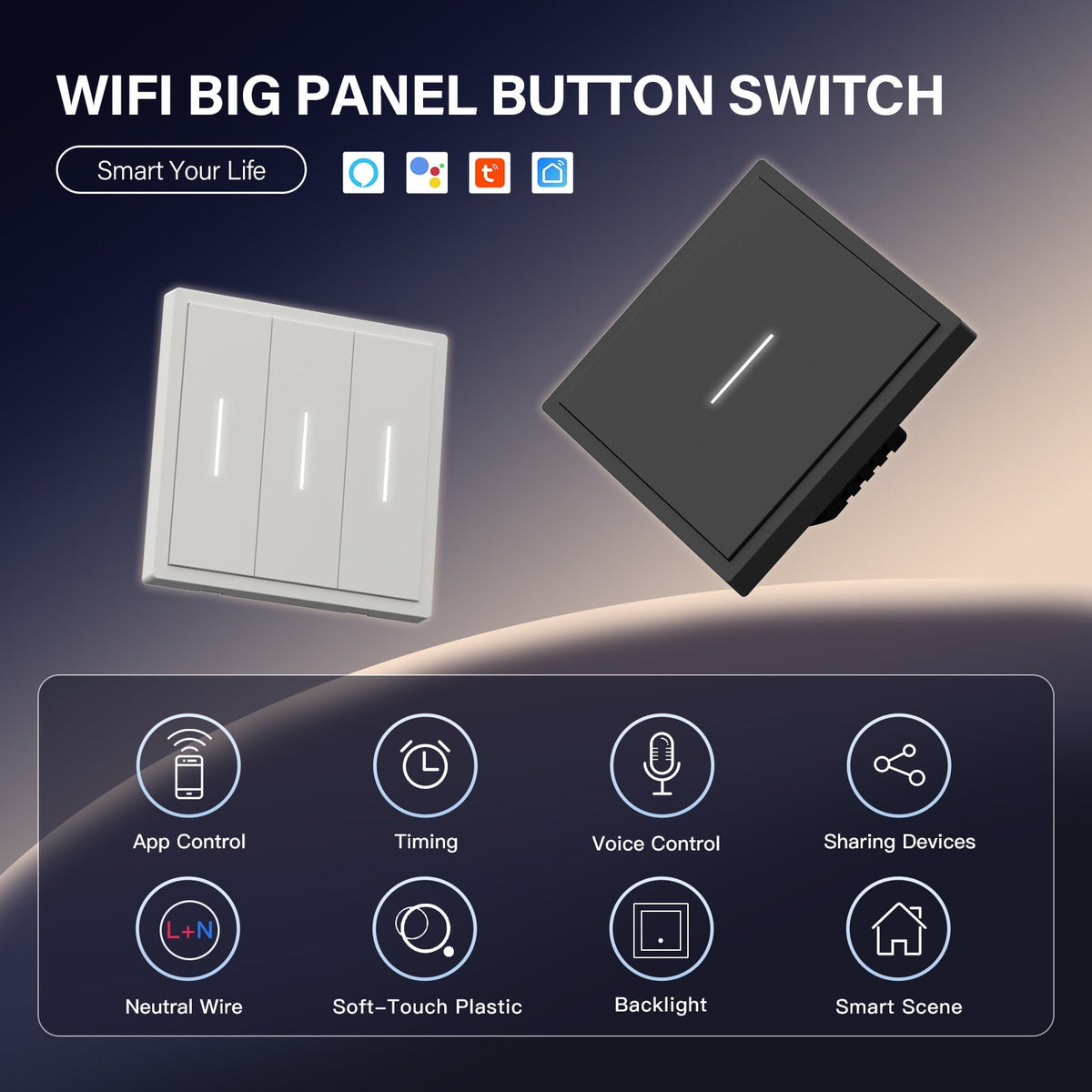 BSEED Scale Series Interrupteur intelligent Wi-Fi 1 Gang (avec neutre) Interrupteurs Bseedswitch 