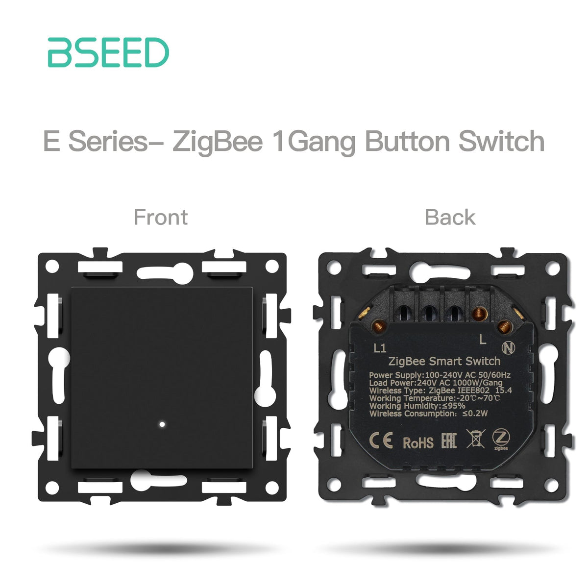 BSEED DIY Part Customized Free Combinations Mechanical Switch Socket Insert Black Color Crystal Glass Panel Light Switches Bseedswitch Zigbee 1 Gang Switch with Neutral 