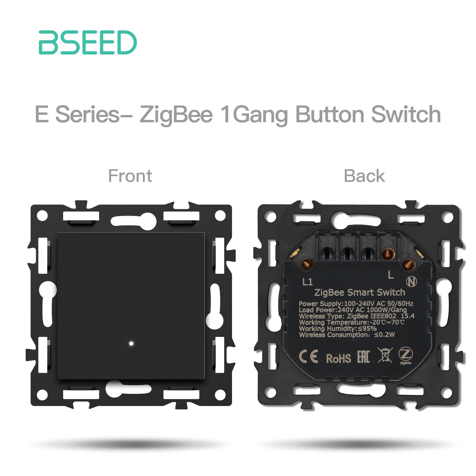 BSEED DIY Part Customized Free Combinations Mechanical Switch Socket Insert Black Color Crystal Glass Panel Light Switches Bseedswitch Zigbee 1 Gang Switch with Neutral 
