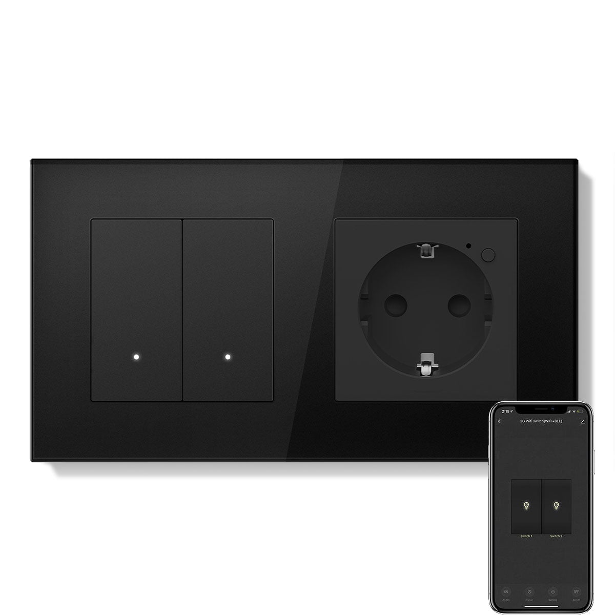 Echo Series Smart Wifi Light Switch With Smart Wifi EU Single Socket 157mm Neutral Line Required Power Outlets & Sockets Bseedswitch Black 2 Gang 