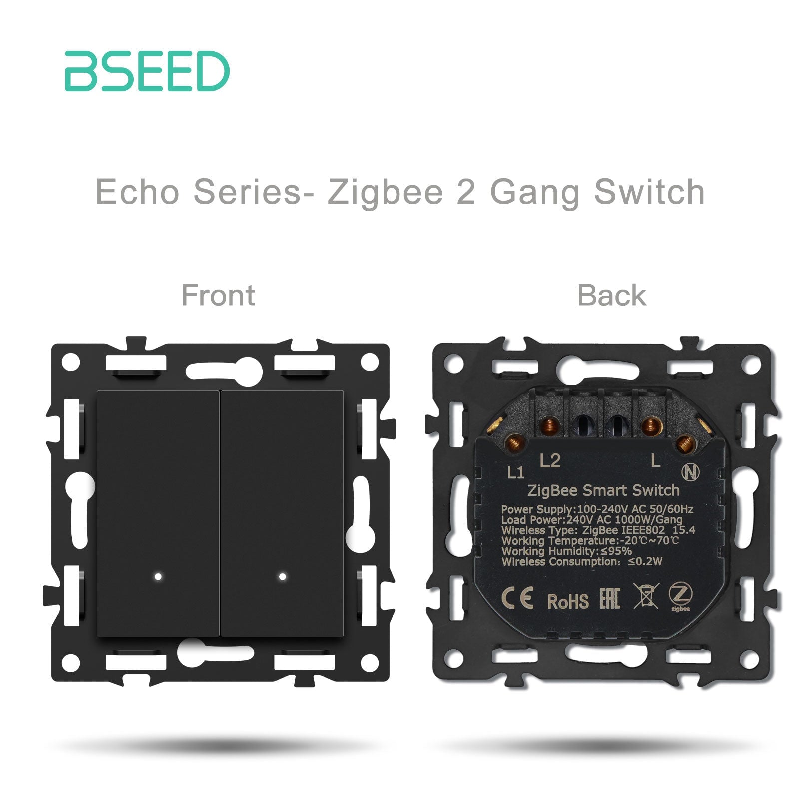 Echo Click Smart zigbee Switch Socket Insert DIY Part Customized Free Combinations Black Color Crystal Glass Panel Light Switches Bseedswitch Zigbee 2 Gang Switch Neutral Line Required 