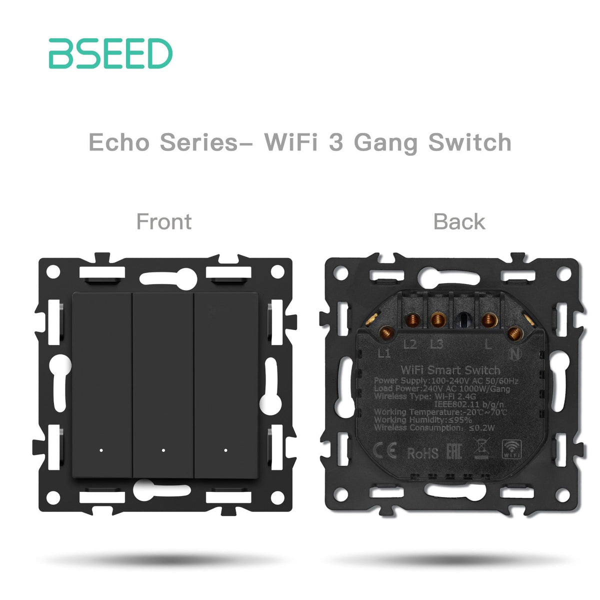 BSEED DIY Part Customized Free Combinations Mechanical Switch Socket Insert Black Color Crystal Glass Panel Light Switches Bseedswitch Wifi 3 Gang Switch with Neutral 