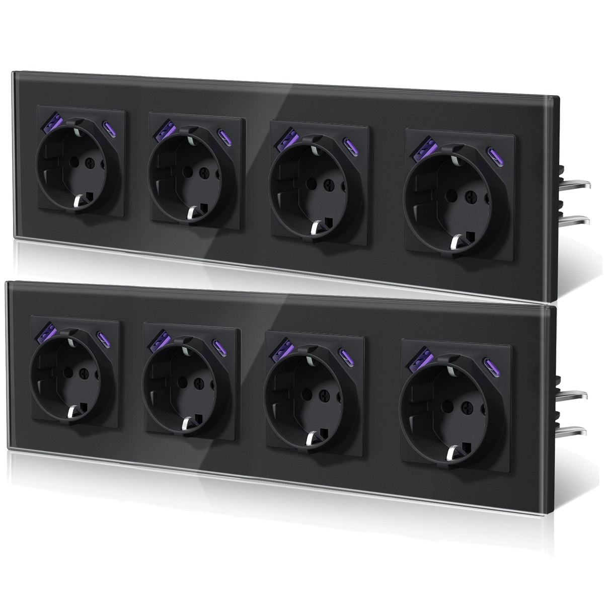 Enchufes BSEED 20W EU con tecnología Claw de carga rápida USB tipo C. Regletas y enchufes BSEEDswitch Negro Cuádruple. Paquete de 2 unidades.
