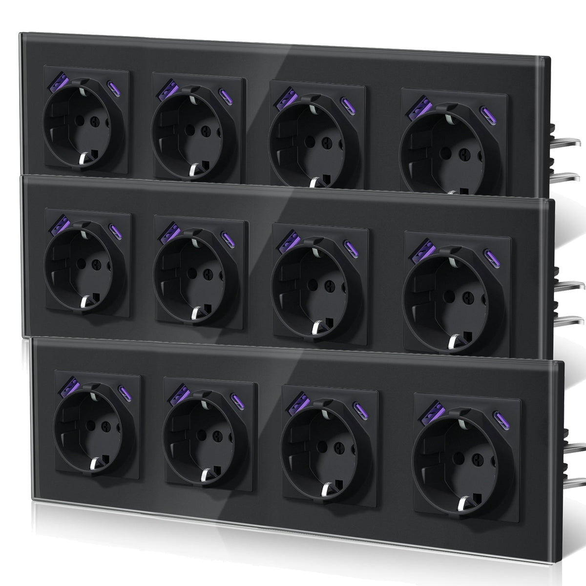 Enchufes BSEED 20W EU con tecnología Claw de carga rápida USB tipo C, regletas y enchufes BSEEDswitch negros cuádruples, 3 unidades/paquete