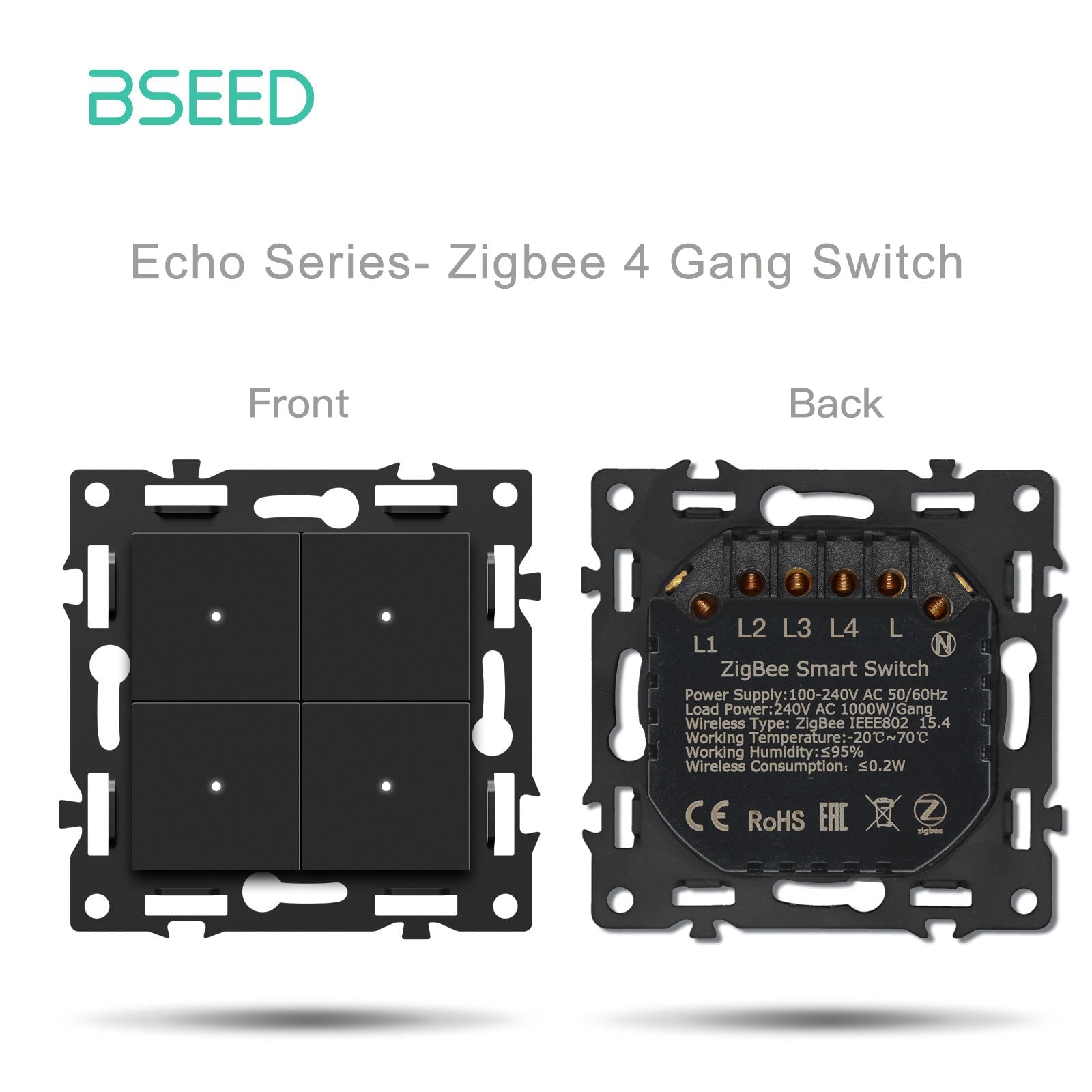 Echo Click Smart zigbee Switch Socket Insert DIY Part Customized Free Combinations Black Color Crystal Glass Panel Light Switches Bseedswitch Zigbee 4 Gang Switch Neutral Line Required 