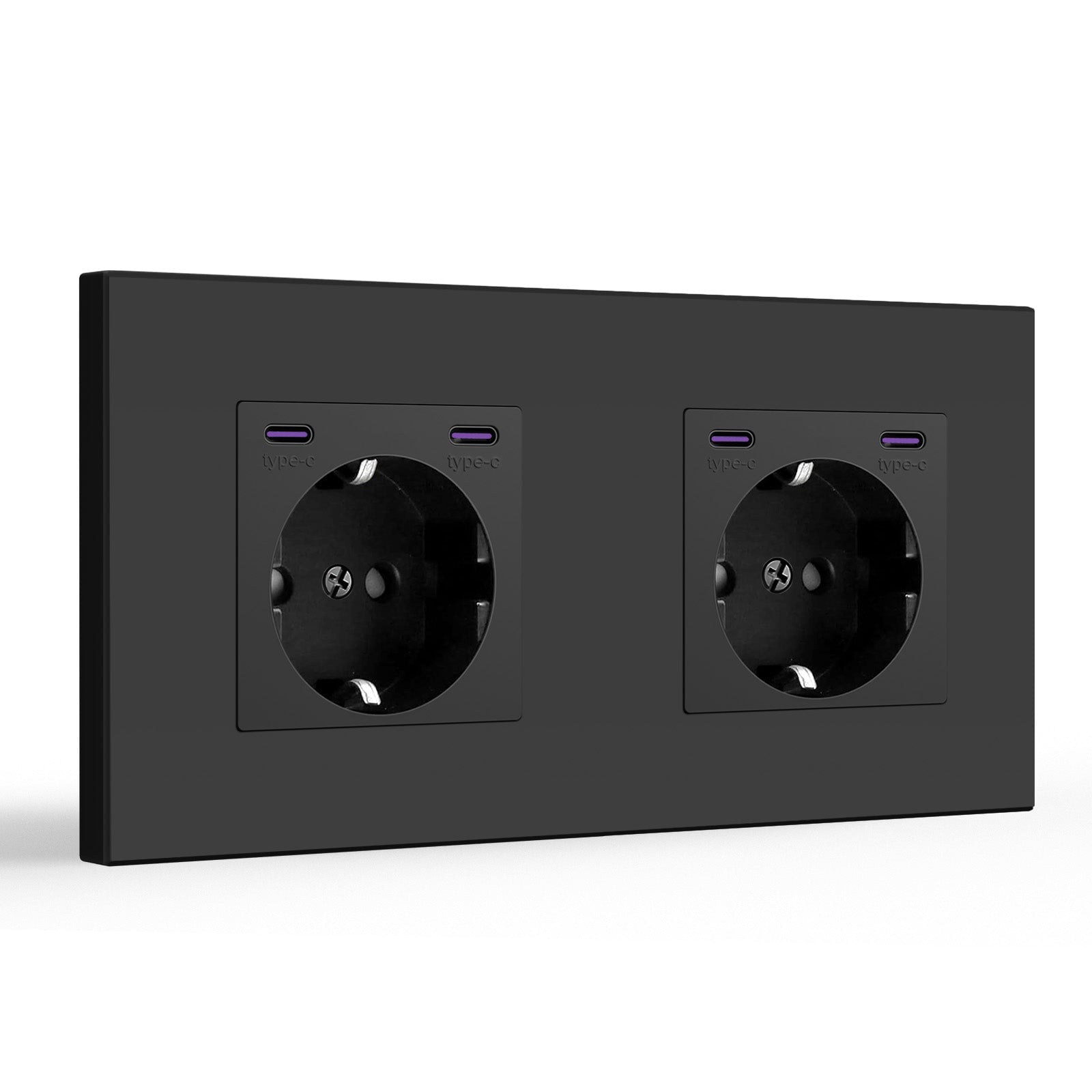 BSEED EU sockets with 20W Double Type-C Interface Outlet Wall Socket Plastic Panel Power Outlets & Sockets Bseedswitch Black Double 