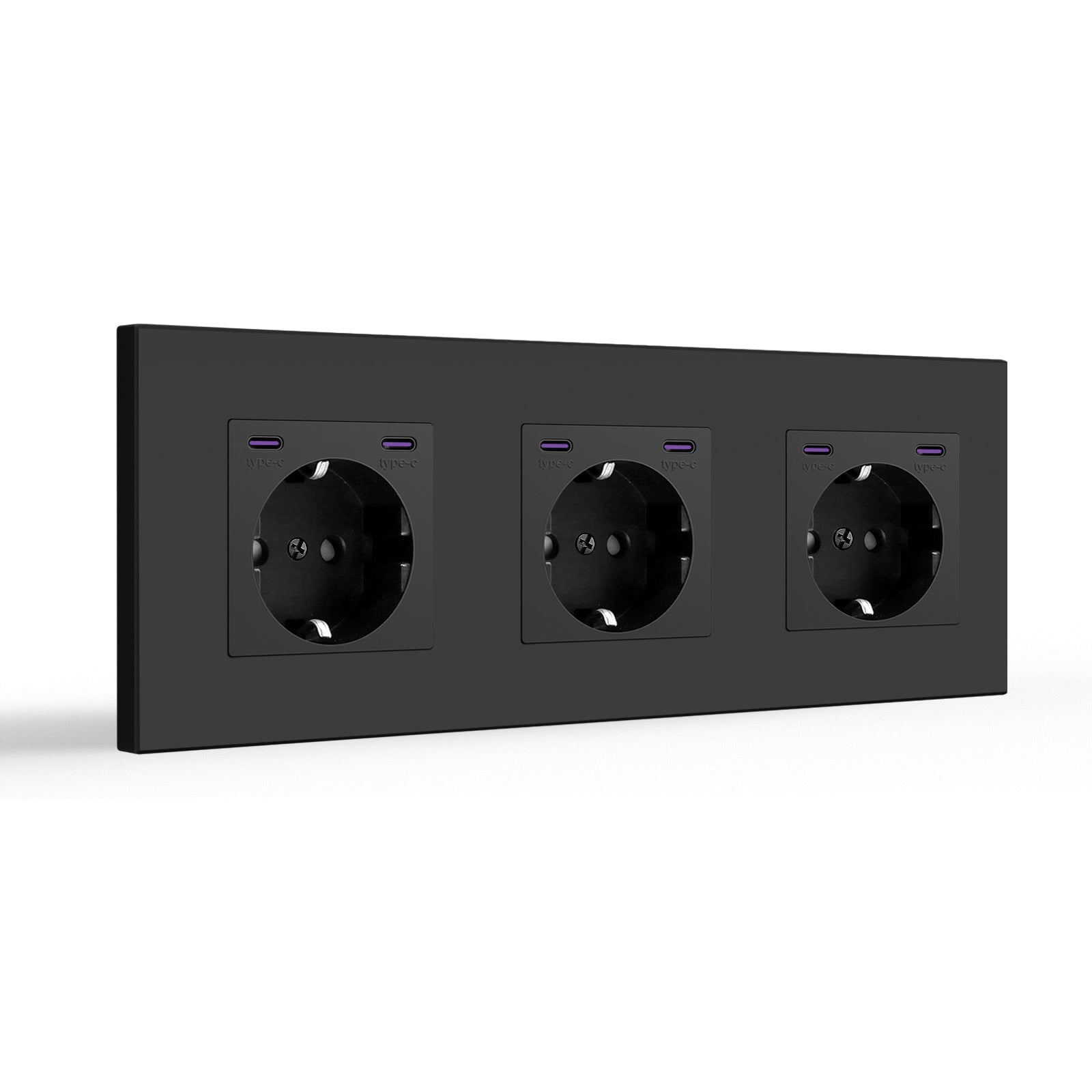 BSEED EU sockets with 20W Double Type-C Interface Outlet Wall Socket Plastic Panel Power Outlets & Sockets Bseedswitch Black Triple 