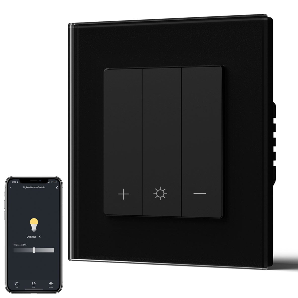Bseed Echo Smart Zigbee Light Dimmer Switch 1 Gang Wireless Wifi For Smart Home Supports dual control Wall Plates & Covers Bseedswitch Black 