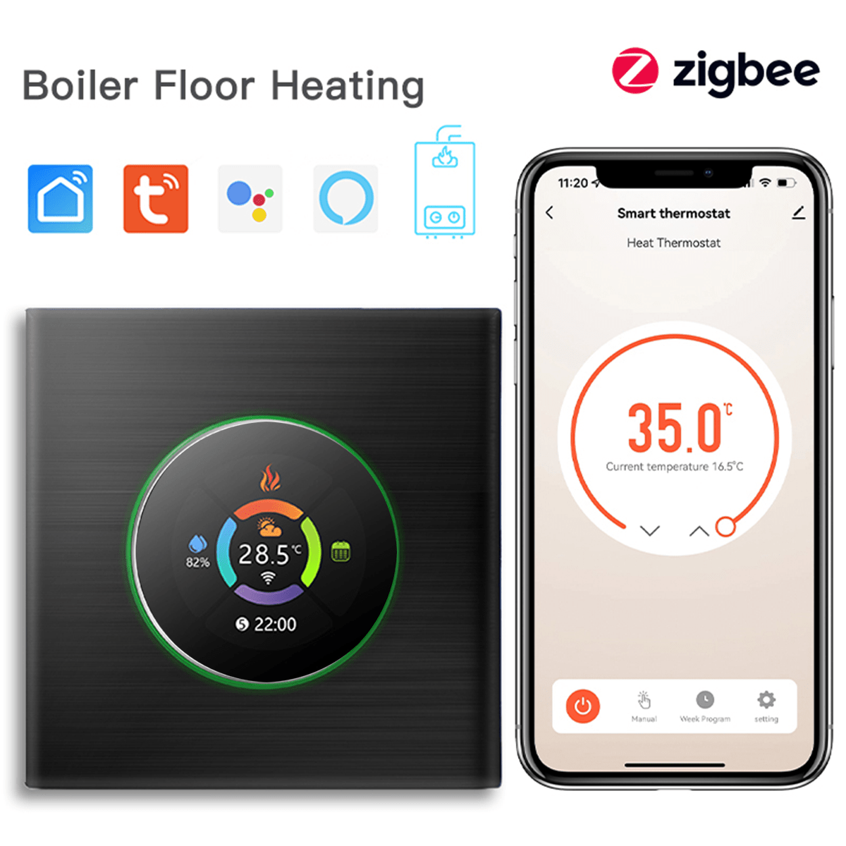 BSEED zigbee Floor Heating Room Thermostat Controller Rotary Button Thermostats Bseedswitch Black Boiler 