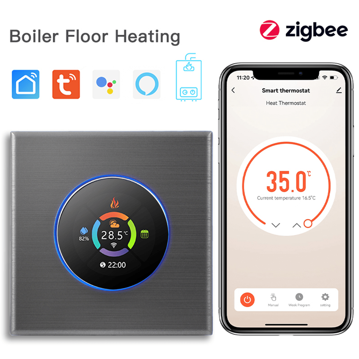 BSEED zigbee Floor Heating Room Thermostat Controller Rotary Button Thermostats Bseedswitch Grey Boiler 