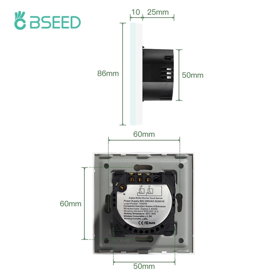 BSEED Zigbee Doppel-Rollladenschalter Smart Touch-Wandschalter