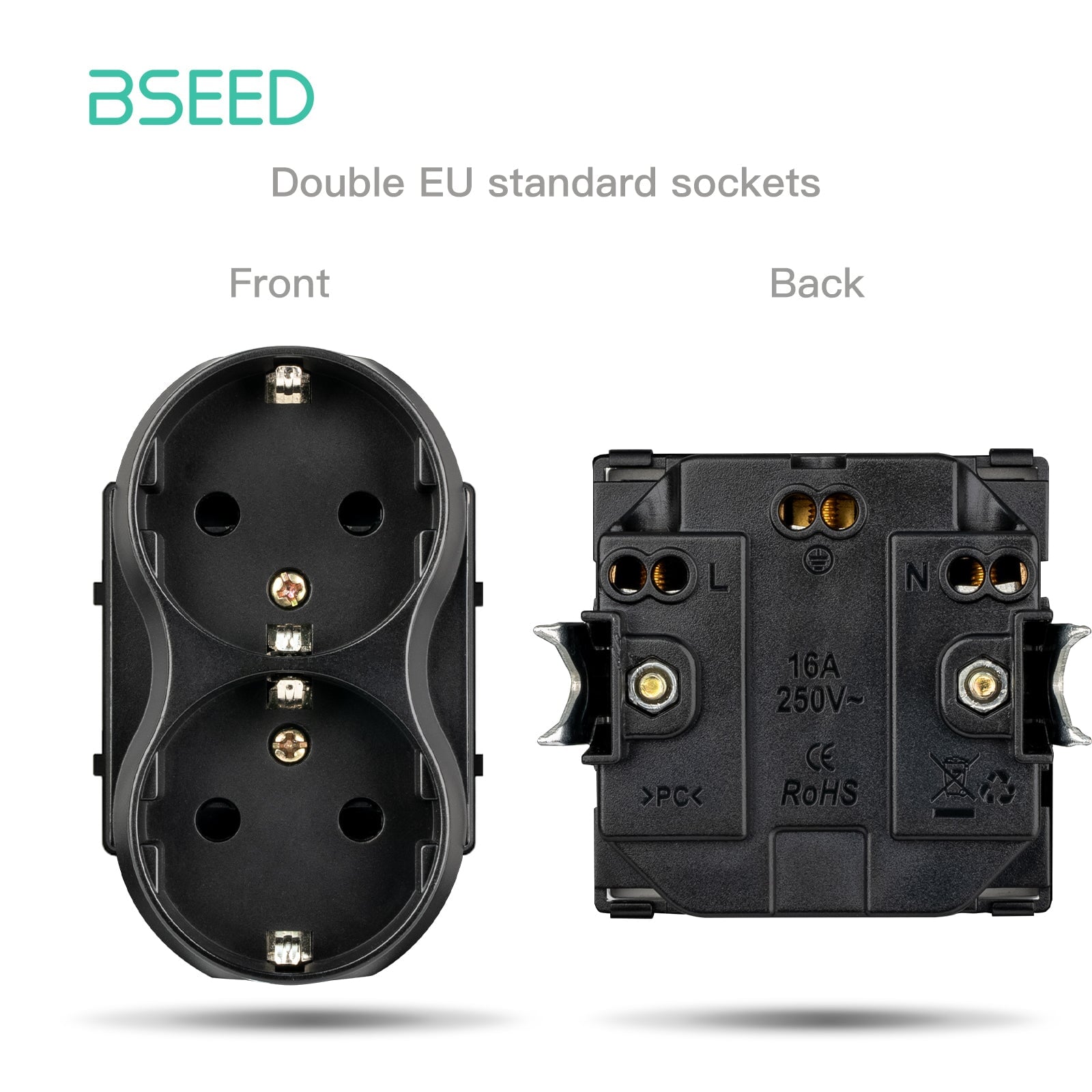 Bseed Crystal Glass Frame Smart Switch Socket Frame USB RJ45 Socket TV Satellite Wall Plug Function Parts DIY Free Combination Black Color Power Outlets & Sockets Bseedswitch Double Eu Socket 
