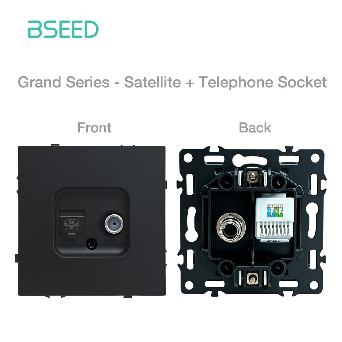 Grand Series DIY Part Customized free combinations Plastic Panels Black Color Power Outlets & Sockets Bseedswitch Telephone with Female Television Socket 