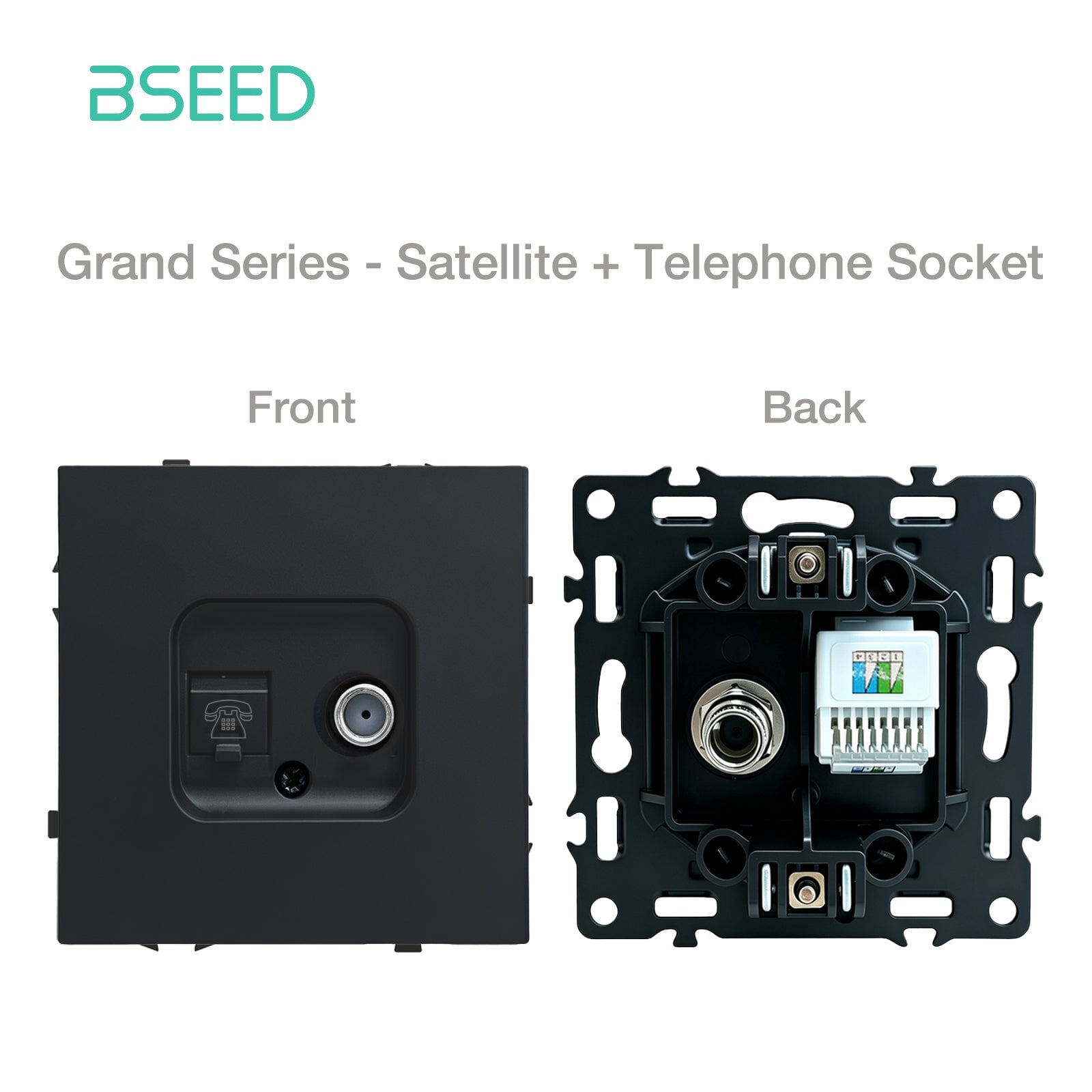 Grand Series DIY Part Customized free combinations Plastic Panels Black Color Power Outlets & Sockets Bseedswitch Telephone with Female Television Socket 