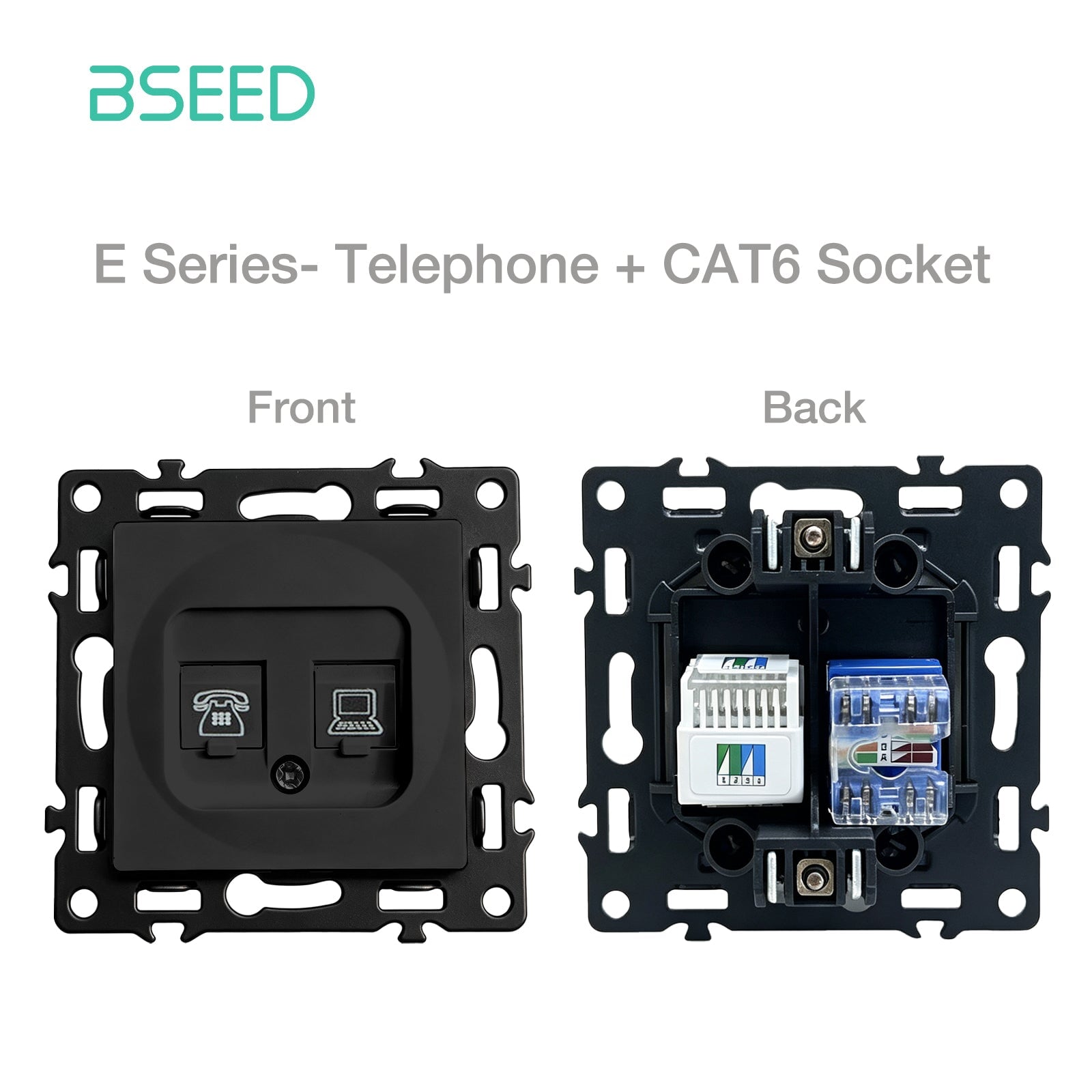 BSEED DIY Part Customized Free Combinations Mechanical Switch Socket Insert Black Color Crystal Glass Panel Light Switches Bseedswitch Telephone Socket with Internet CAT6 Socket 