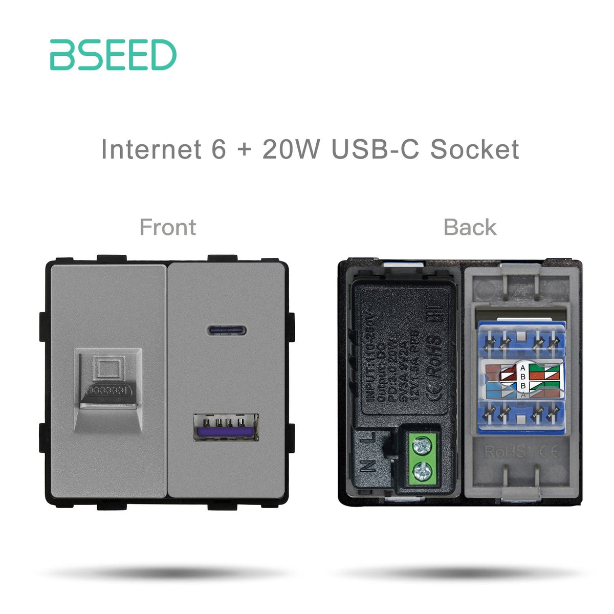 Bseed EU UK Russie Standard Prise en plastique Bouton Interrupteur Touche de fonction DIY Amélioration de l'habitat Plaques murales et couvercles Bseedswitch Gris Ordinateur avec touche de fonction USB-C 