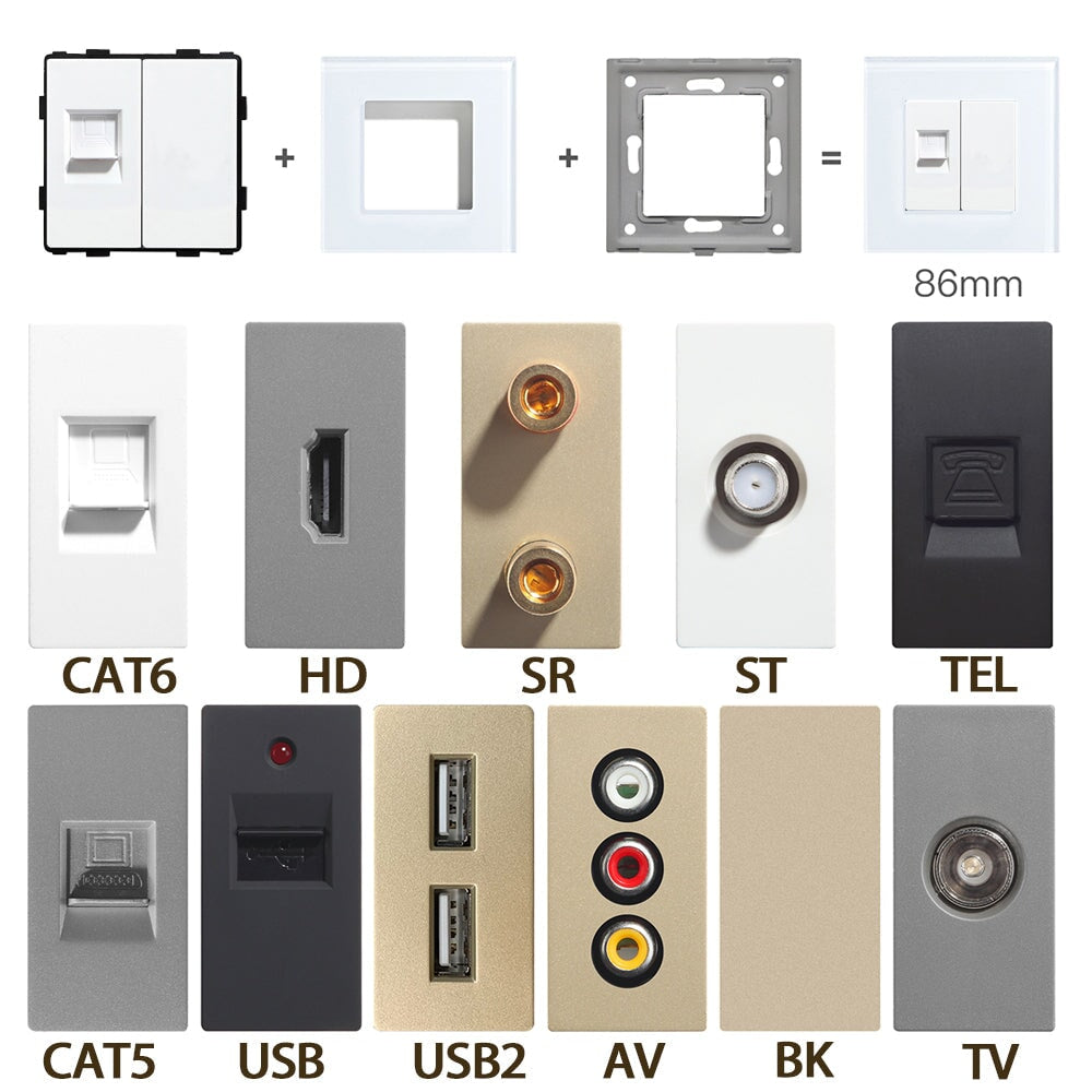 Socket Outlet Frame USB PC CAT5 ST Wall Plug Socket Outlets Socket Frame DIY Parts Free Co ...