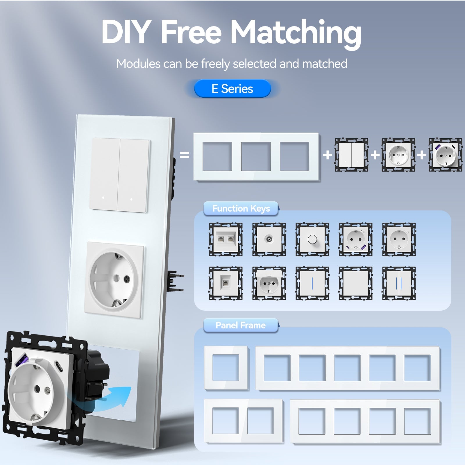 Click Series Smart Zigbee Switch Socket Insert DIY Part Customized Free Combinations White Color Crystal Glass Panel Light Switches Bseedswitch 
