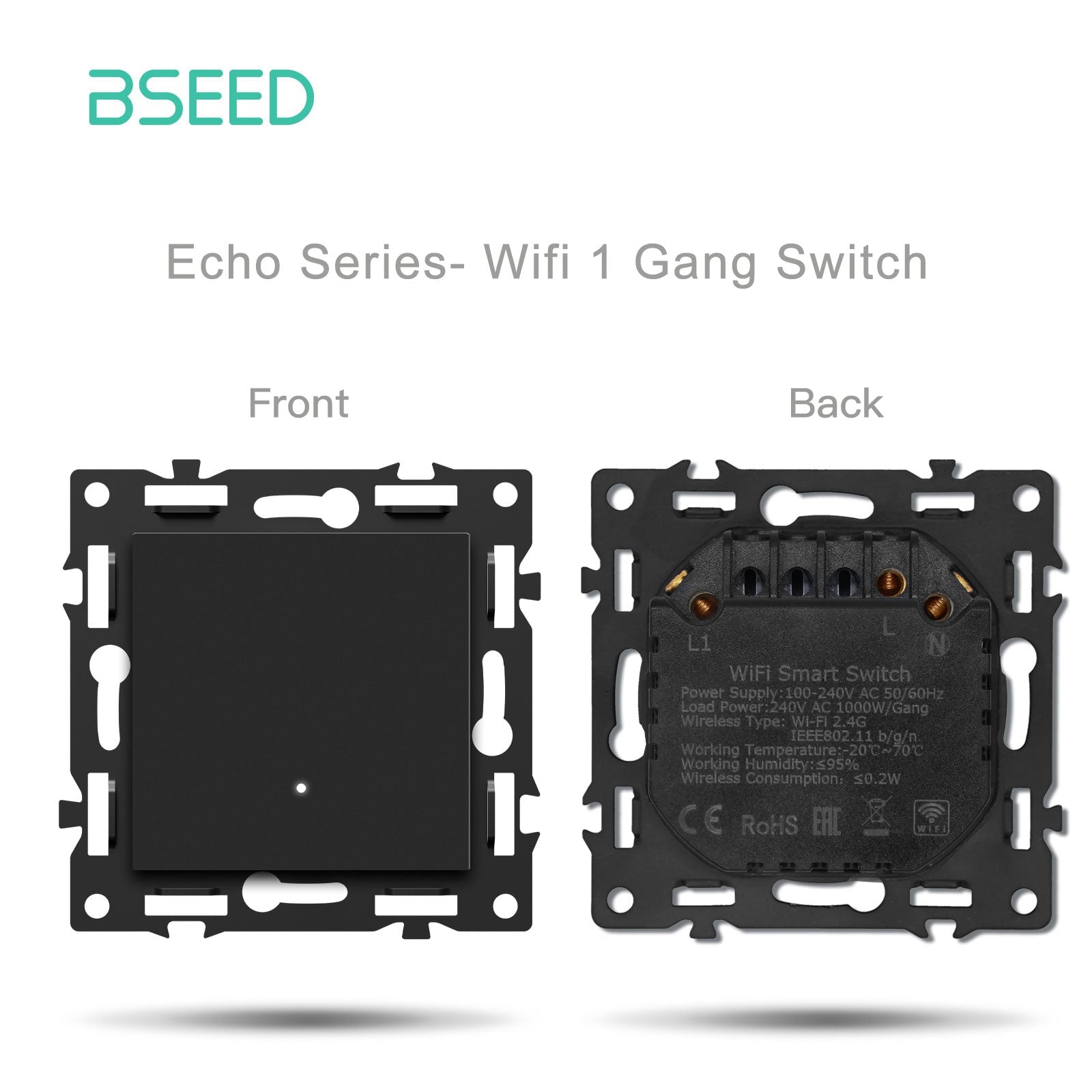 Interruptor inteligente WiFi Bseed de 1 Gang, parte de bricolaje de la serie Click, combinaciones personalizadas, panel de cristal negro, requiere cable neutro 