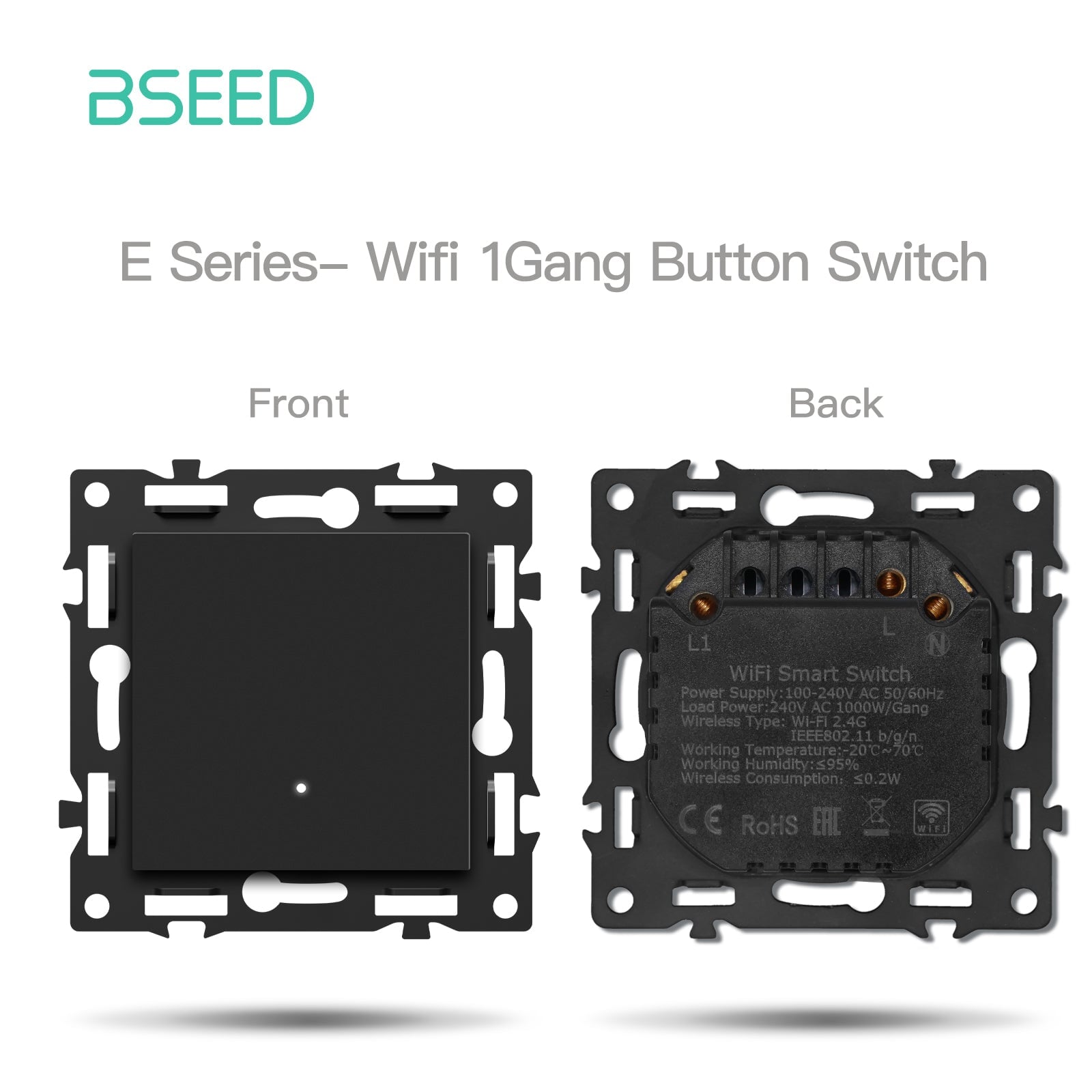 BSEED DIY Part Customized Free Combinations Mechanical Switch Socket Insert Black Color Crystal Glass Panel Light Switches Bseedswitch Wifi 1 Gang Switch with Neutral 