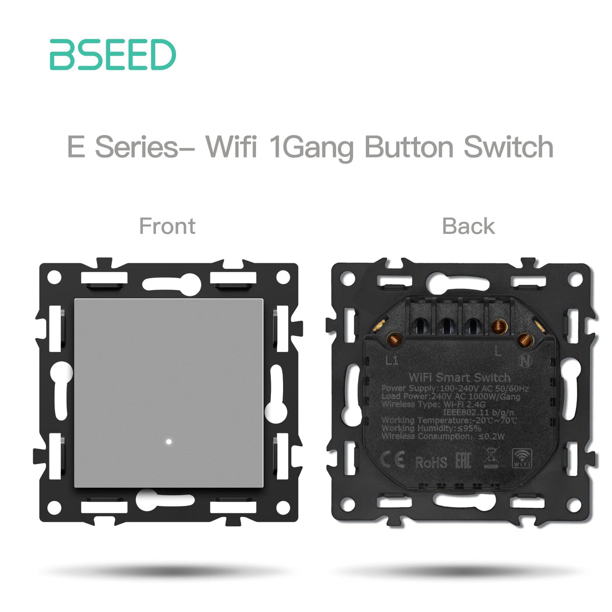BSEED DIY Part Customized Free Combinations Mechanical Light Switch Wall Socket Insert Grey Color Crystal Glass Panel Light Switches Bseedswitch Wifi 1 Gang Switch with Neutral 