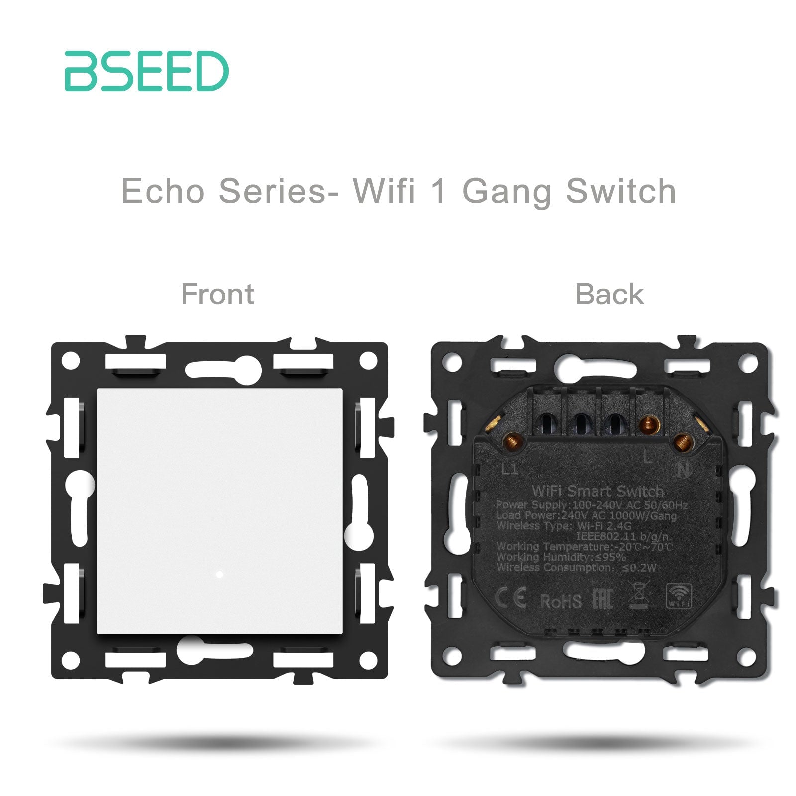 Interruptor inteligente WiFi Bseed de la serie Click, pieza de bricolaje con combinaciones personalizables, panel de cristal blanco, interruptor 1 Gang, requiere cable neutro 