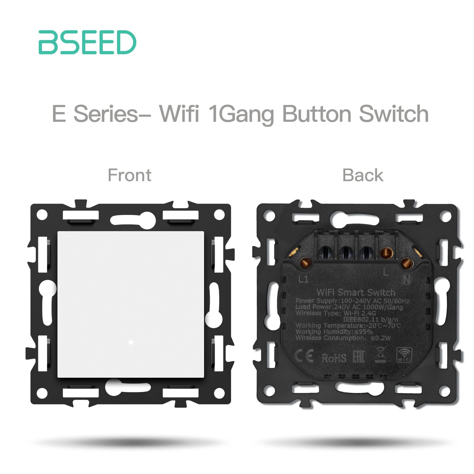 BSEED DIY Part Customized Free Combinations Mechanical Switch Socket Insert White Color Crystal Glass Panel Light Switches Bseedswitch Wifi 1 Gnag switch with Neutral 