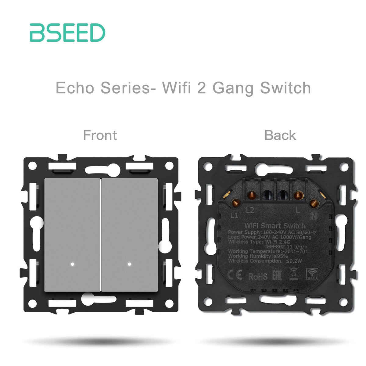 Click Series DIY Part Customized Free Combinations Smart Wifi Switch Socket Insert Grey Color Crystal Glass Panel Light Switches Bseedswitch Wifi 2 Gang Switch Required Neutral Line 
