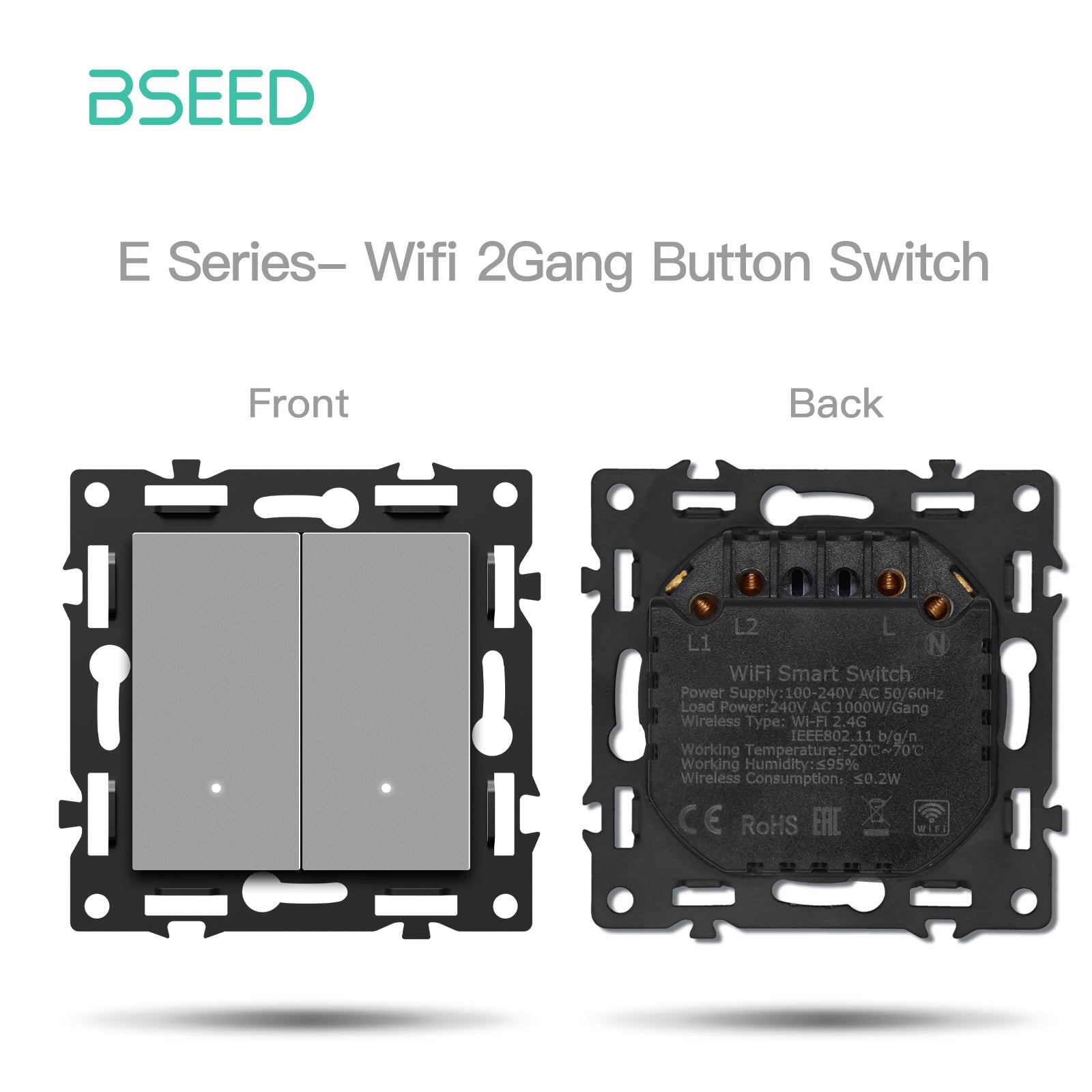 BSEED DIY Part Customized Free Combinations Mechanical Light Switch Wall Socket Insert Grey Color Crystal Glass Panel Light Switches Bseedswitch Wifi 2 Gang Switch with Neutral 
