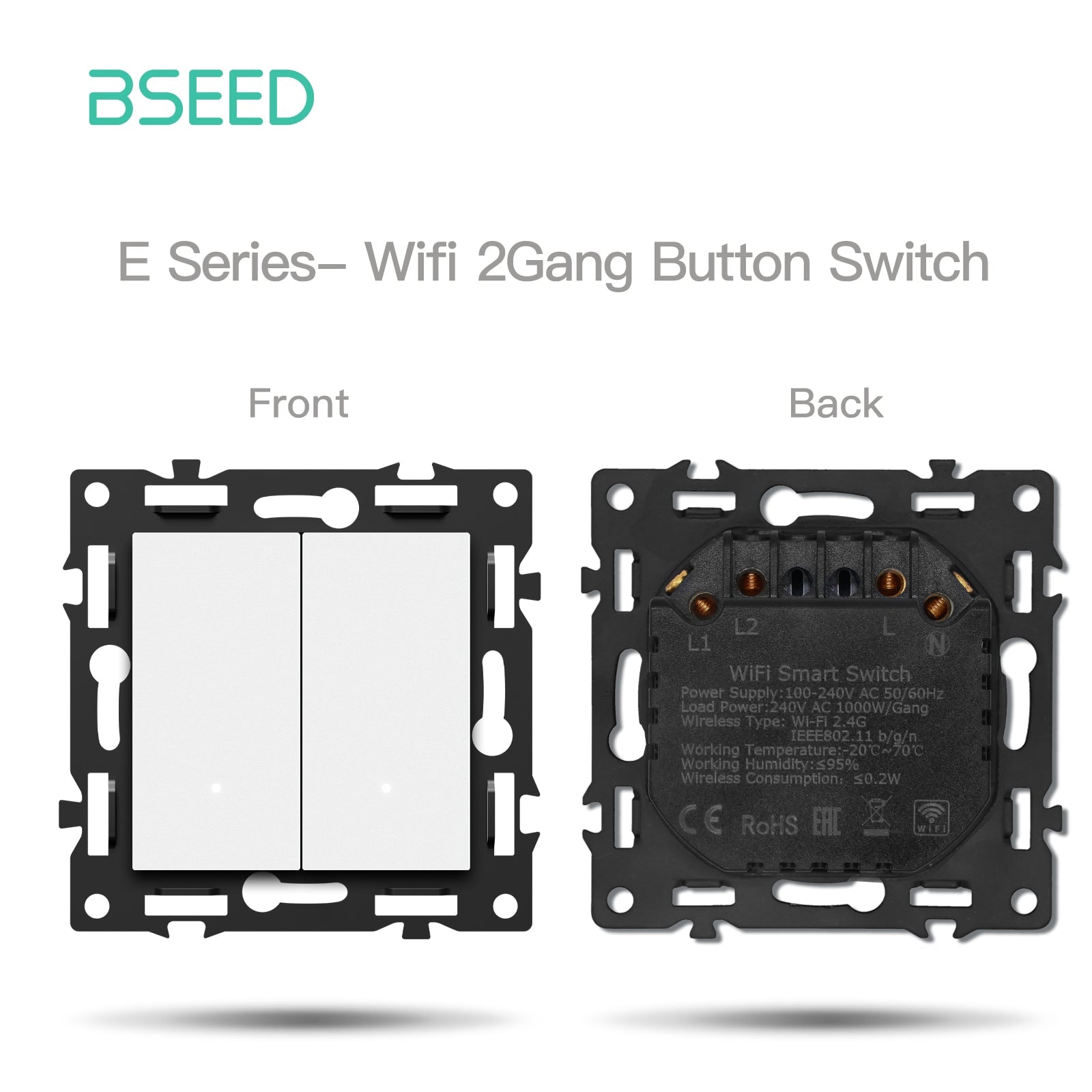 BSEED DIY Part Customized Free Combinations Mechanical Switch Socket Insert White Color Crystal Glass Panel Light Switches Bseedswitch Wifi 2 Gnag switch with Neutral 