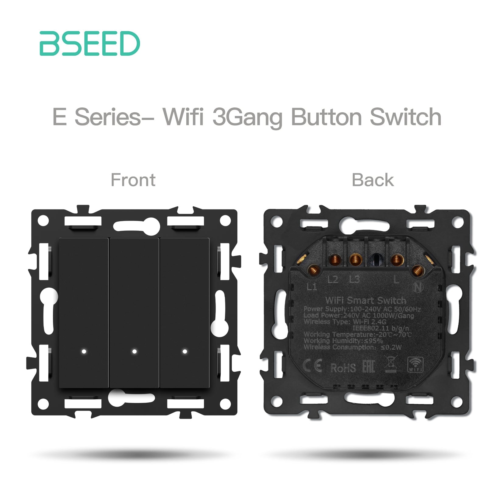 BSEED DIY Part Customized Free Combinations Mechanical Switch Socket Insert Black Color Crystal Glass Panel Light Switches Bseedswitch Wifi 3 Gang Switch with Neutral 