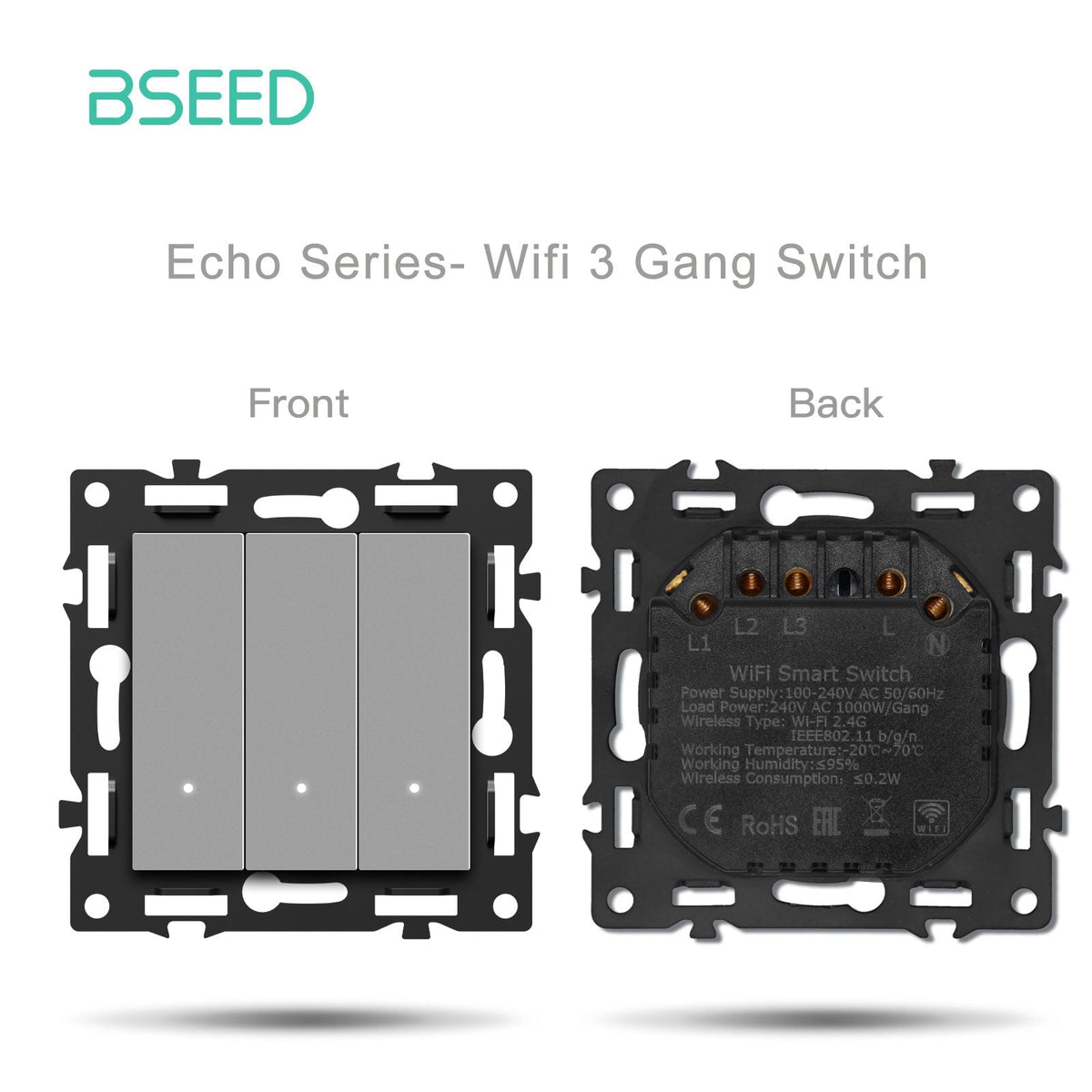 Click Series DIY Part Customized Free Combinations Smart Wifi Switch Socket Insert Grey Color Crystal Glass Panel Light Switches Bseedswitch Wifi 3 Gang Switch Required Neutral Line 