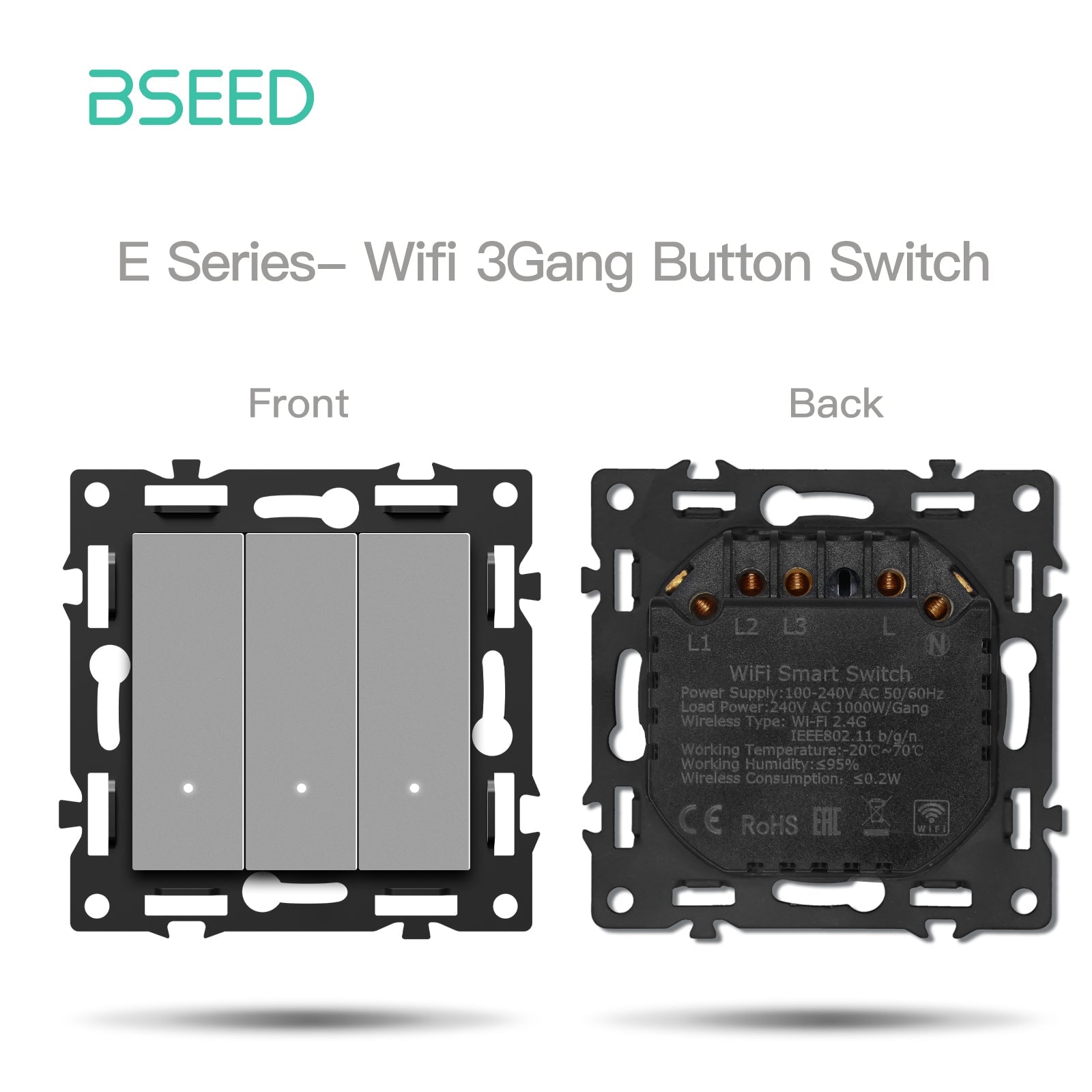 BSEED DIY Part Customized Free Combinations Mechanical Light Switch Wall Socket Insert Grey Color Crystal Glass Panel Light Switches Bseedswitch Wifi 3 Gang Switch with Neutral 
