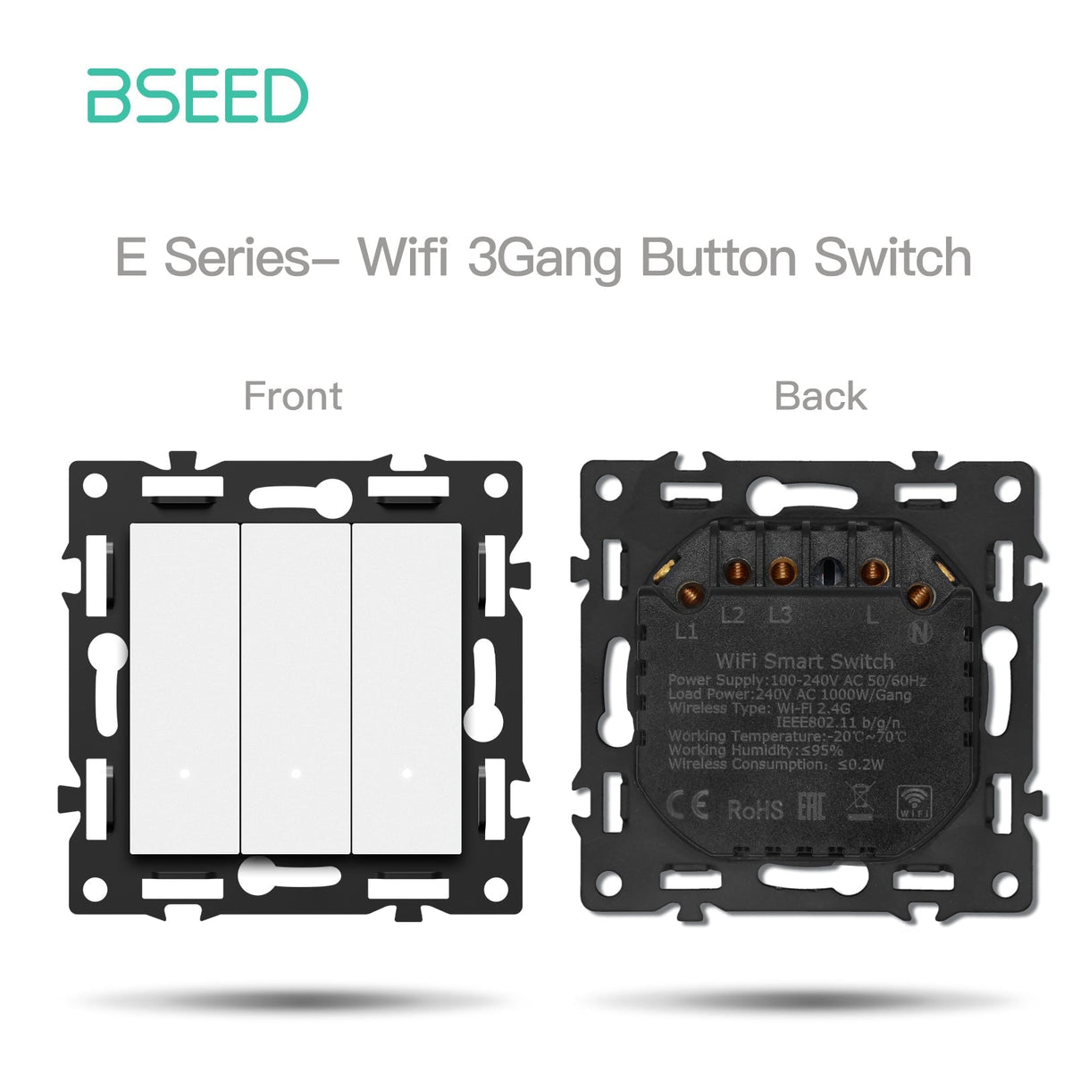 BSEED DIY Part Customized Free Combinations Mechanical Switch Socket Insert White Color Crystal Glass Panel Light Switches Bseedswitch Wifi 3 Gnag switch with Neutral 