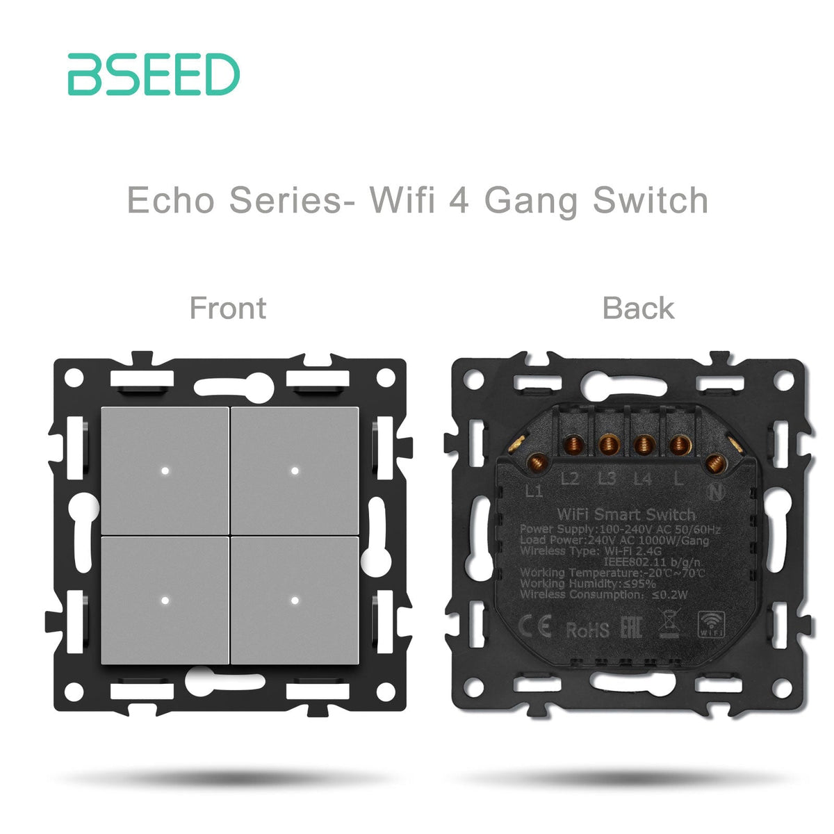Click Series DIY Part Customized Free Combinations Smart Wifi Switch Socket Insert Grey Color Crystal Glass Panel Light Switches Bseedswitch Wifi 4 Gang Switch Required Neutral Line 