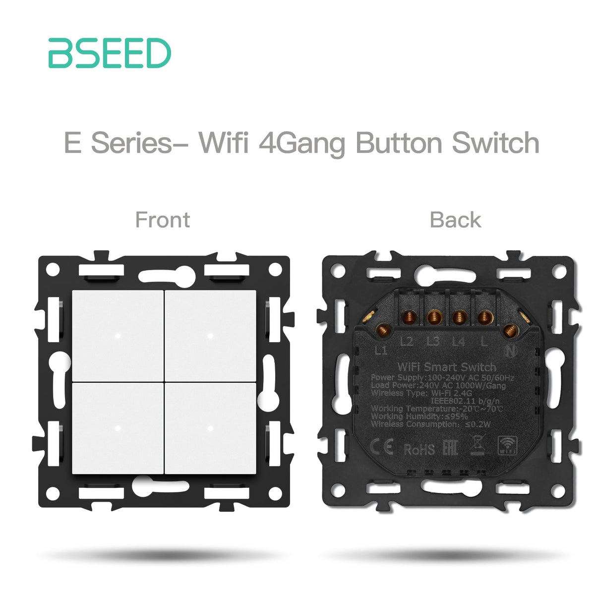 BSEED DIY Part Customized Free Combinations Mechanical Switch Socket Insert White Color Crystal Glass Panel Light Switches Bseedswitch Wifi 4 Gnag switch with Neutral 