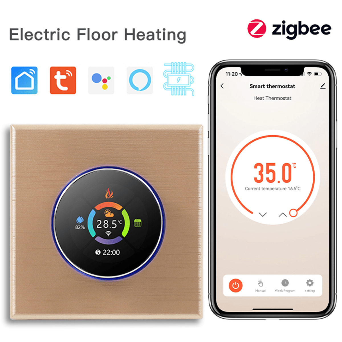 BSEED zigbee Floor Heating Room Thermostat Controller Rotary Button Thermostats Bseedswitch Gold Electric 