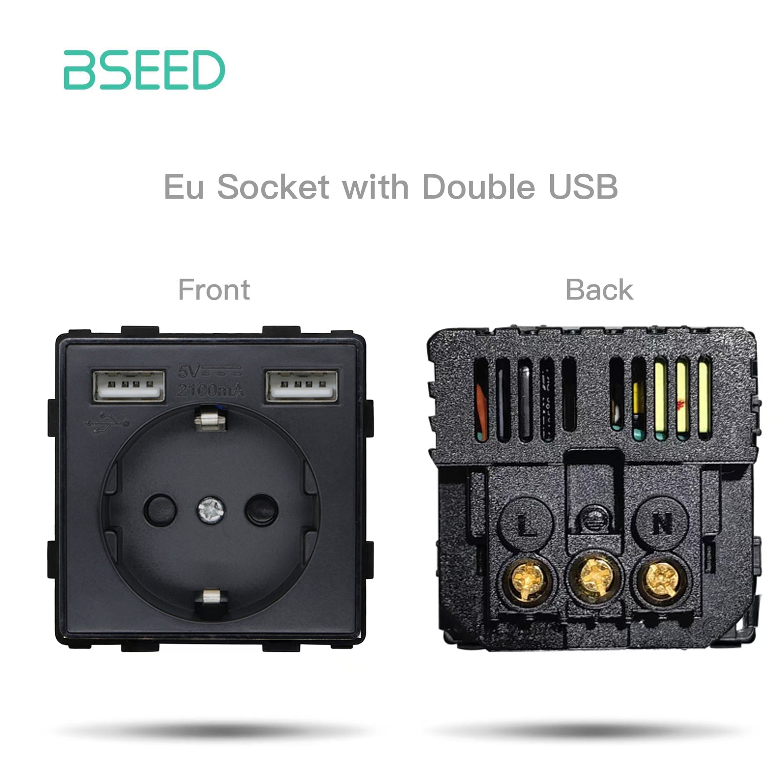 Bseed Electric Switch Socket Insert Wall Plug Function Parts DIY Free Combination Black Color Power Outlets & Sockets Bseedswitch Eu Socket with 10W 2 USB Insert 